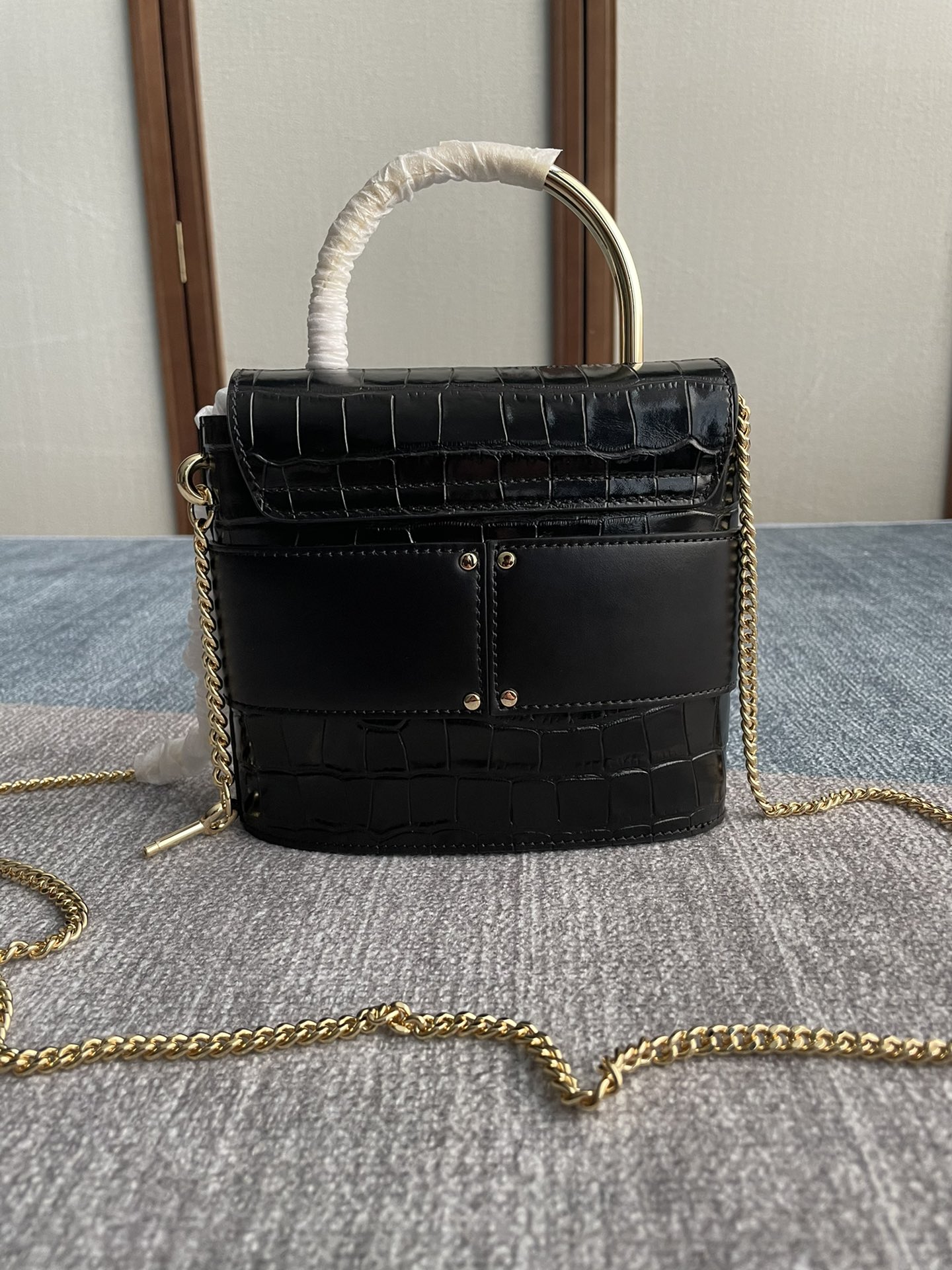 Chloe Small Aby Lock Crocodile Handbag - Black 30317 - Image 4
