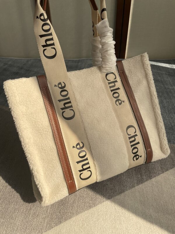 Chloe Lamb Wool Woody Large Tote Bag - Brown 55245 - Image 3