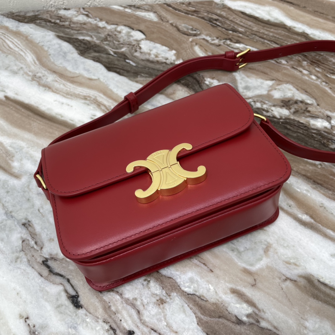 Celine Teen Triomphe Canvas And Calfskin Handbag - Red 46466 - Image 5