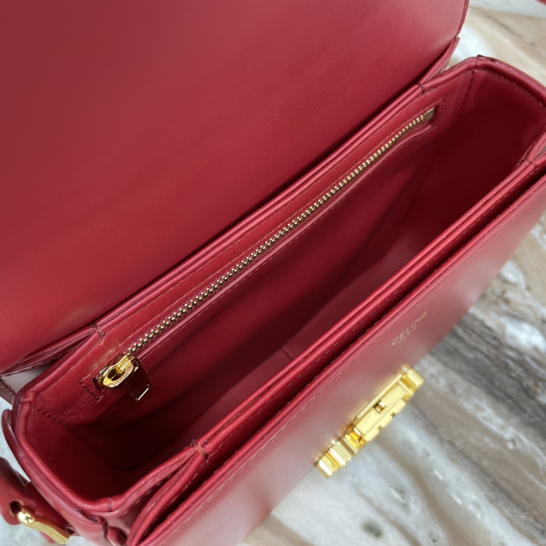 Celine Teen Triomphe Canvas And Calfskin Handbag - Red 46466 - Image 2