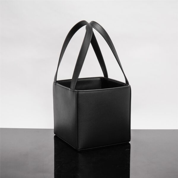 Celine Triomphe Logo Embossed Calfskin Cube Handbag - Black 11964 - Image 3