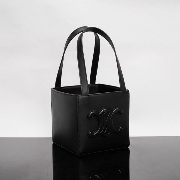 Celine Triomphe Logo Embossed Calfskin Cube Handbag - Black 11964 - Image 5