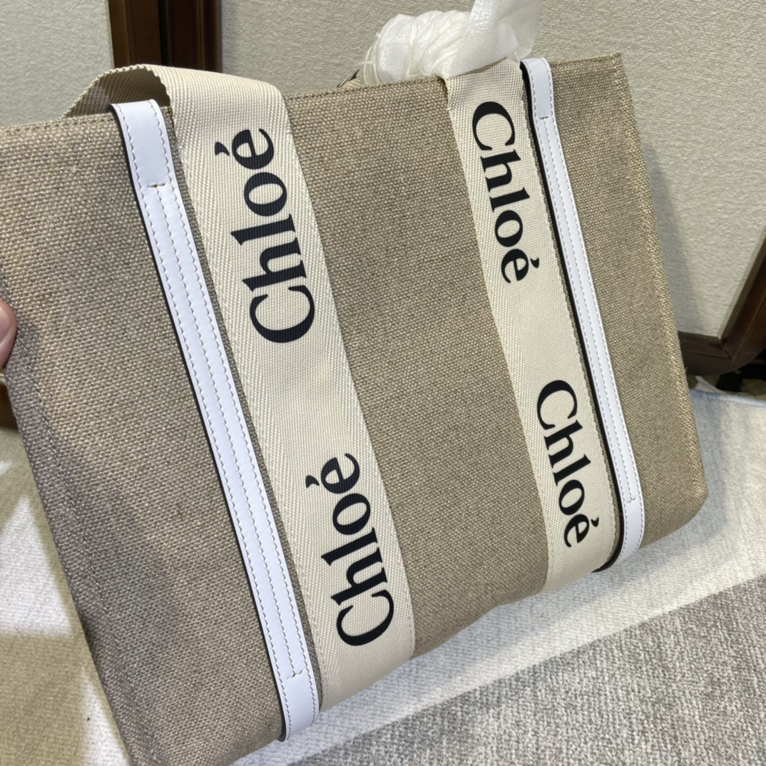 Chloe Woody Medium Shoulder Strap Tote Bag - White 41563 - Image 3