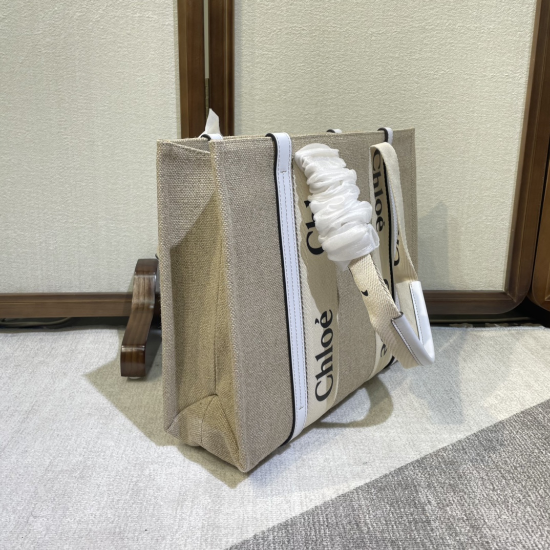 Chloe Woody Medium Shoulder Strap Tote Bag - White 41563 - Image 4