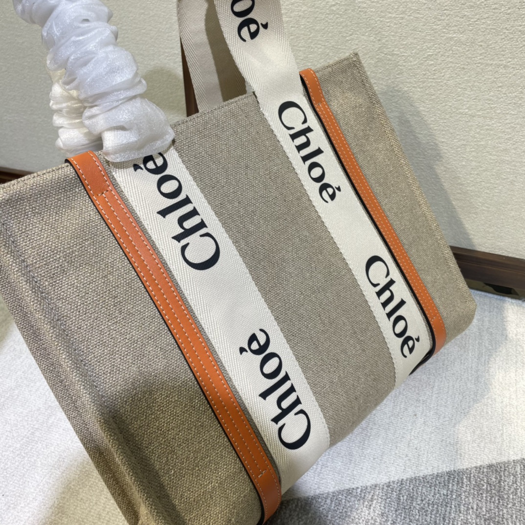 Chloe Woody Medium Shoulder Strap Tote Bag - Orange 74237 - Image 3