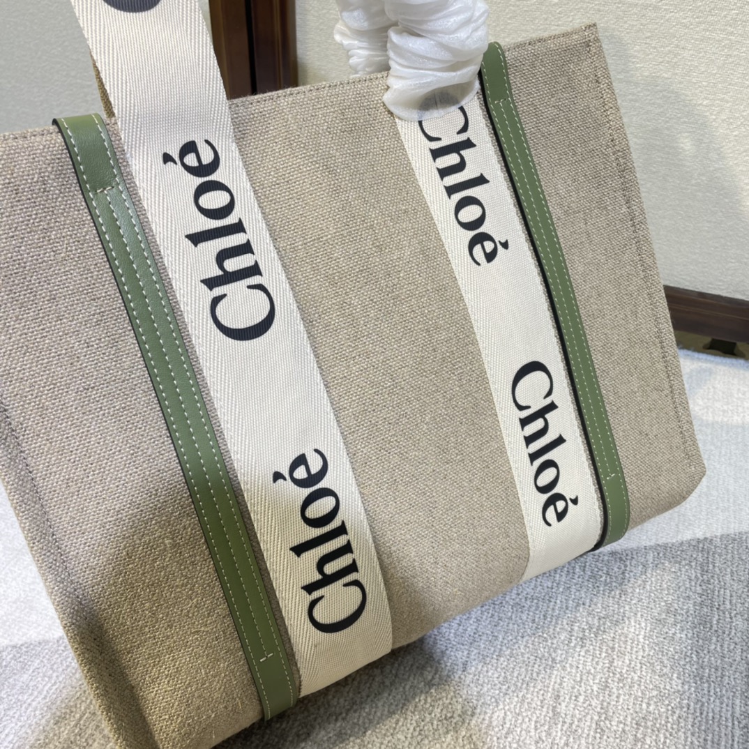 Chloe Woody Medium Shoulder Strap Tote Bag - Green 89490 - Image 3