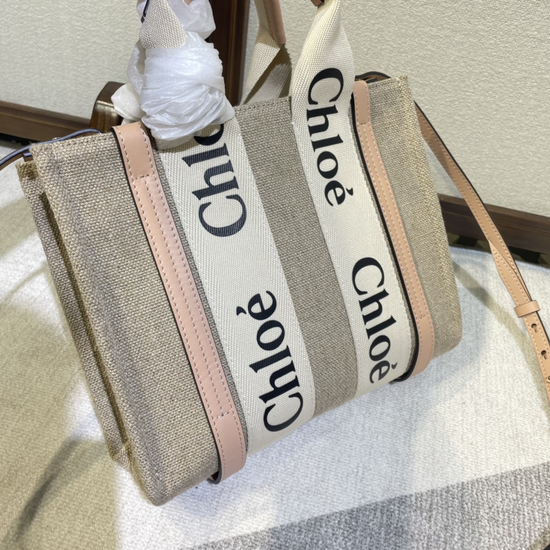 Chloe Woody Small Shoulder Strap Tote Bag - Cream 62130 - Image 3