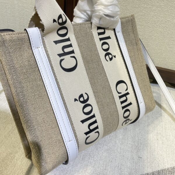 Chloe Woody Small Shoulder Strap Tote Bag - White 60621 - Image 2