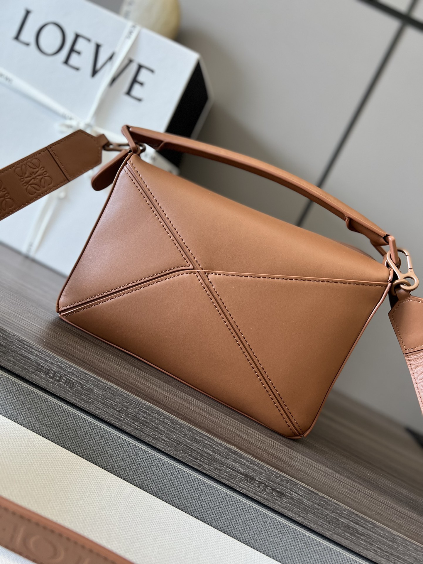 Celine Loewe Satin Cow Leather Puzzle Small Handbag - Brown 62292 - Image 2