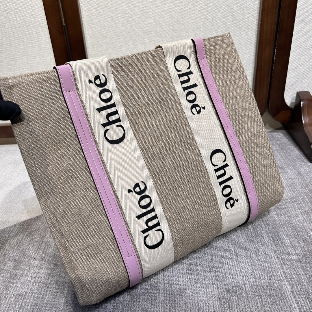 Chloe Woody Medium Shoulder Strap Tote Bag - Purple 61483 - Image 3