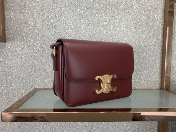 Celine Teen Triomphe Calfskin Handbag - Maroon 41850 - Image 5