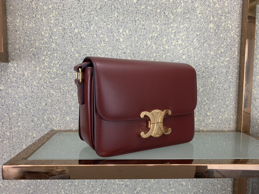Celine Teen Triomphe Calfskin Handbag - Maroon 41850 - Image 5