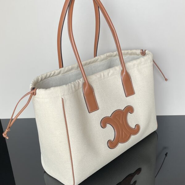 Celine Cabas Triomphe Tote Drawstring Bag - White 51456 - Image 5