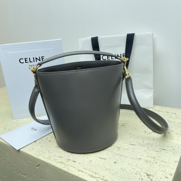 Celine Teen Bucket Mini 16 Leather Bucket Bag - Gray 21694 - Image 3