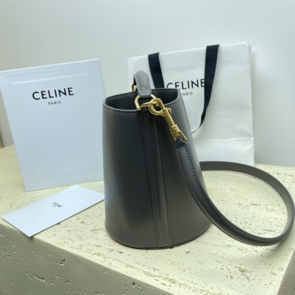 Celine Teen Bucket Mini 16 Leather Bucket Bag - Gray 21694 - Image 5