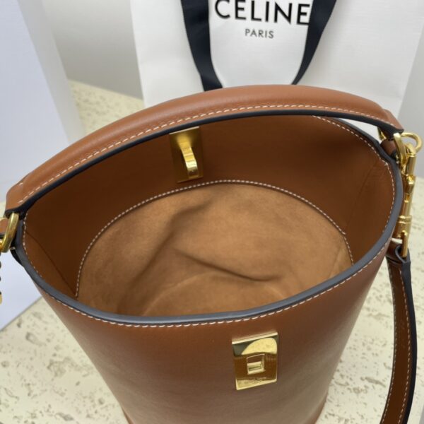 Celine Teen Bucket Mini 16 Leather Bucket Bag - Brown 86185 - Image 3