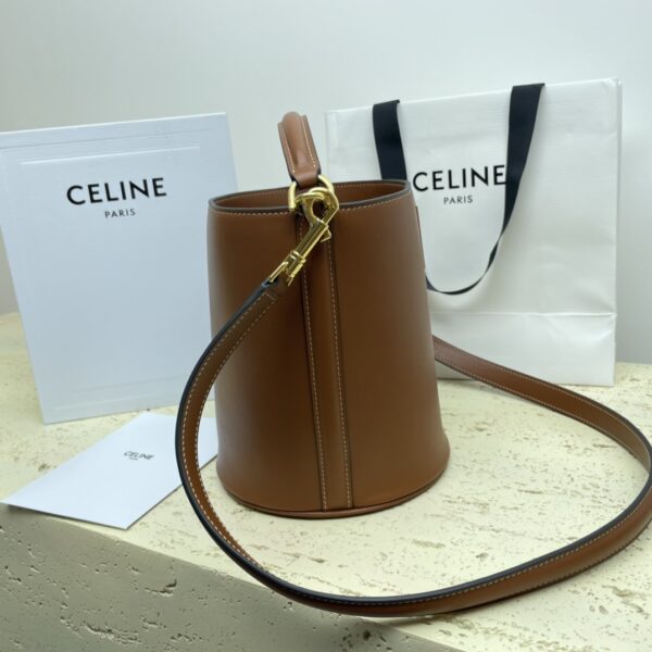 Celine Teen Bucket Mini 16 Leather Bucket Bag - Brown 86185 - Image 5