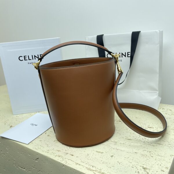 Celine Teen Bucket Mini 16 Leather Bucket Bag - Brown 86185 - Image 4