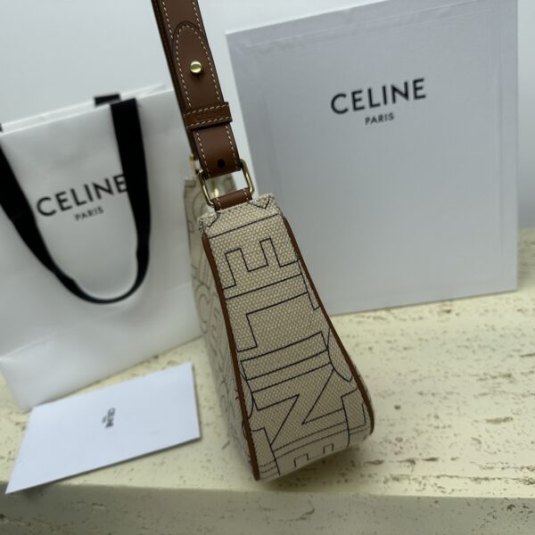 Celine Ava Letter Logo All-over Printed Fabric Strap Handbag - Cream 71481 - Image 4