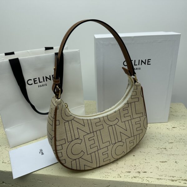Celine Ava Letter Logo All-over Printed Fabric Strap Handbag - Cream 71481 - Image 5