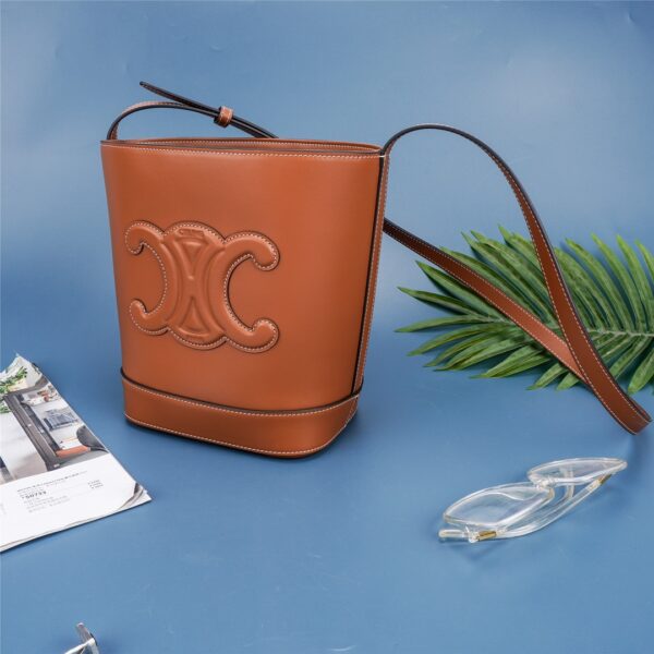 Celine Cuir Triomphe Small Smooth Cow Leather Bucket Bag - Brown 42217 - Image 2