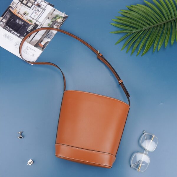 Celine Cuir Triomphe Small Smooth Cow Leather Bucket Bag - Brown 42217 - Image 5