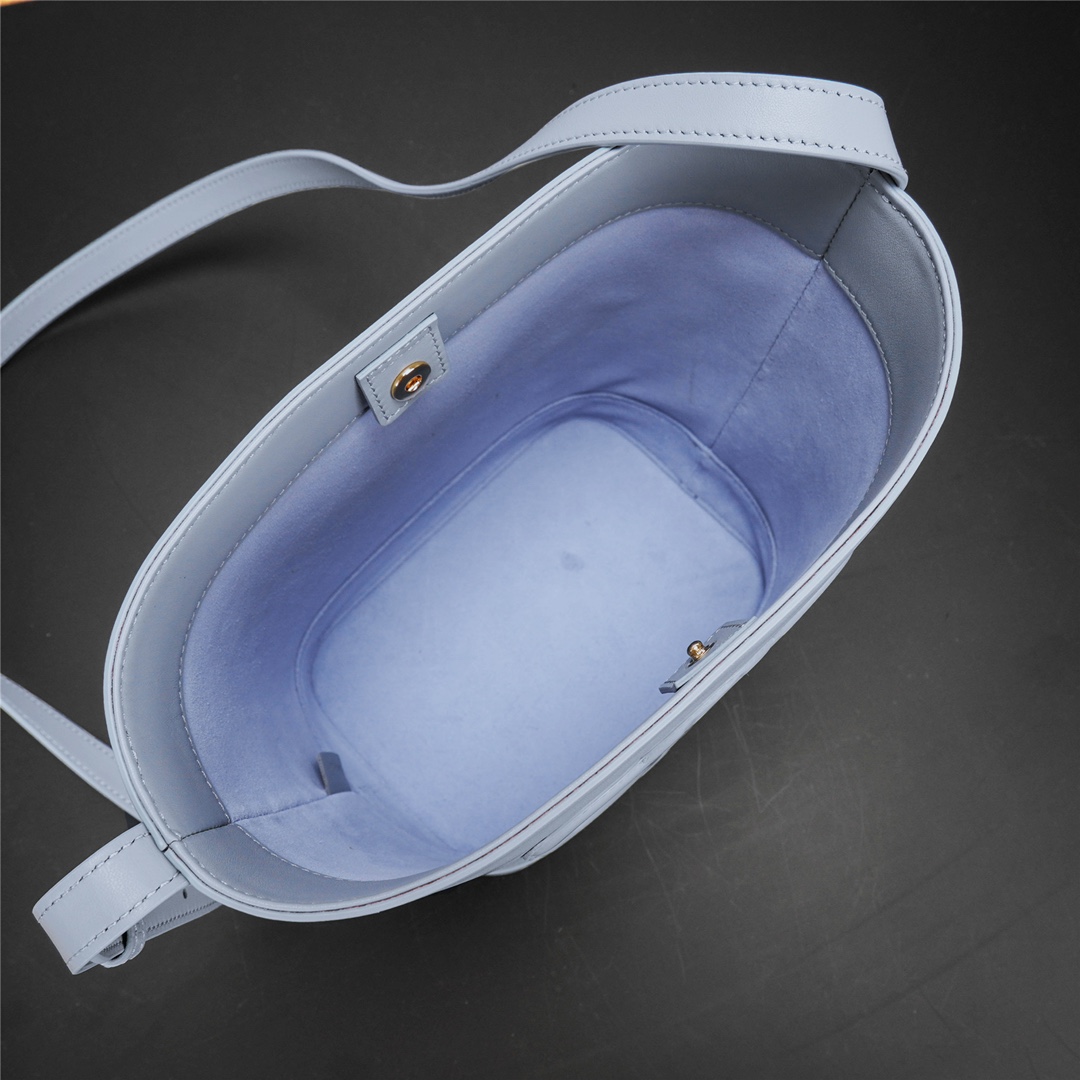 Celine Cuir Triomphe Small Smooth Cow Leather Bucket Bag - Blue 41036 - Image 3