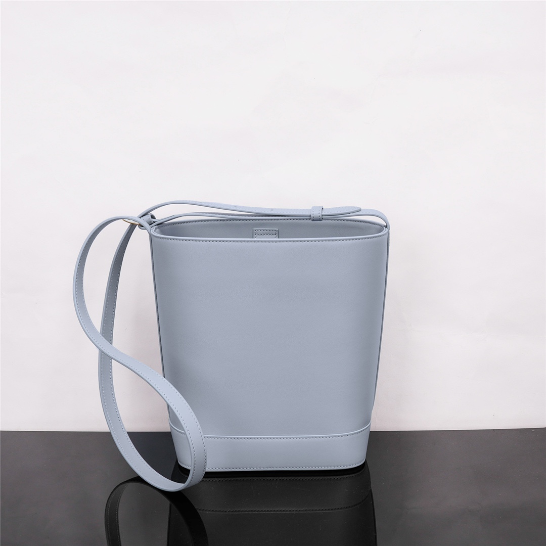 Celine Cuir Triomphe Small Smooth Cow Leather Bucket Bag - Blue 41036 - Image 4