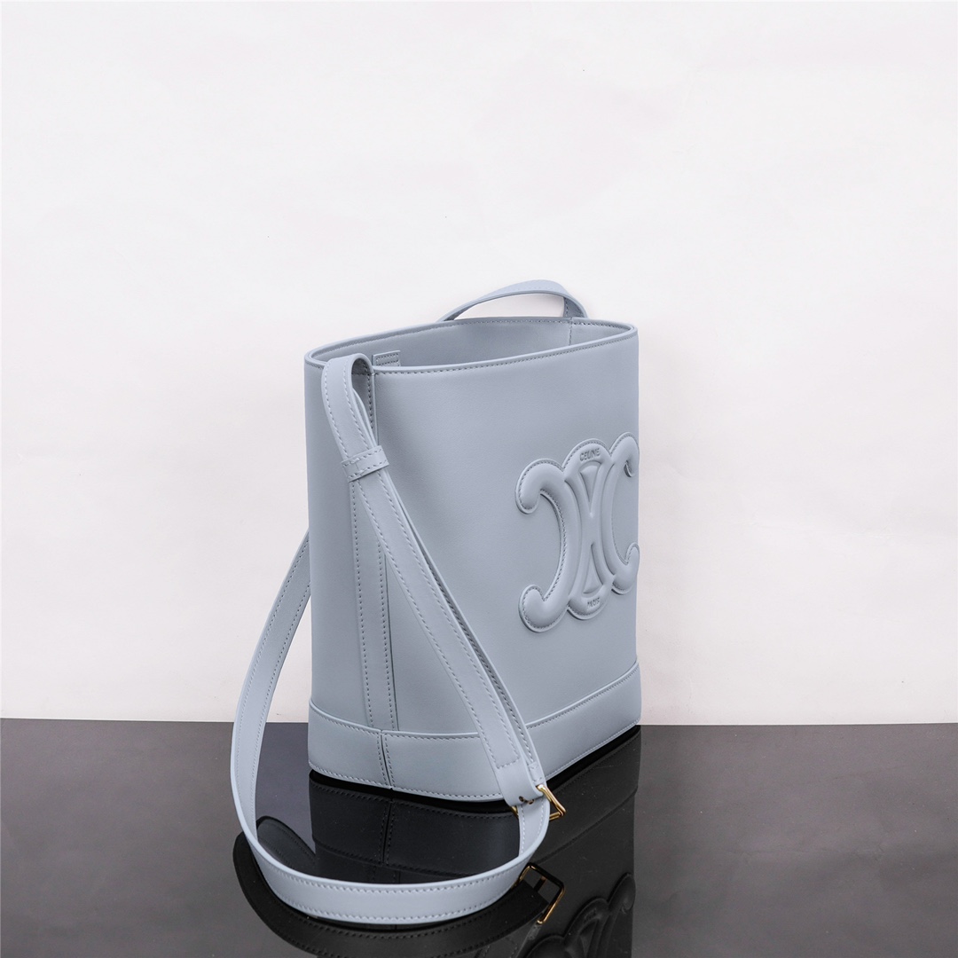 Celine Cuir Triomphe Small Smooth Cow Leather Bucket Bag - Blue 41036 - Image 5