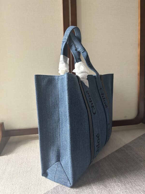 Chloe Woody Large Handsome Denim Fabric Tote Bag 17429 - Image 2