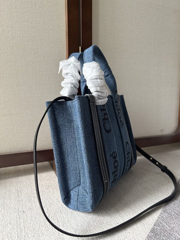 Chloe Woody Medium Handsome Denim Fabric Tote Bag 24488 - Image 2