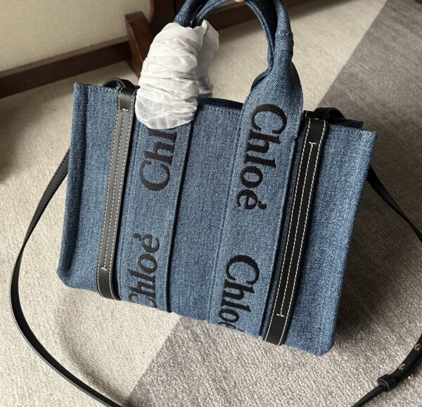 Chloe Woody Medium Handsome Denim Fabric Tote Bag 24488 - Image 4